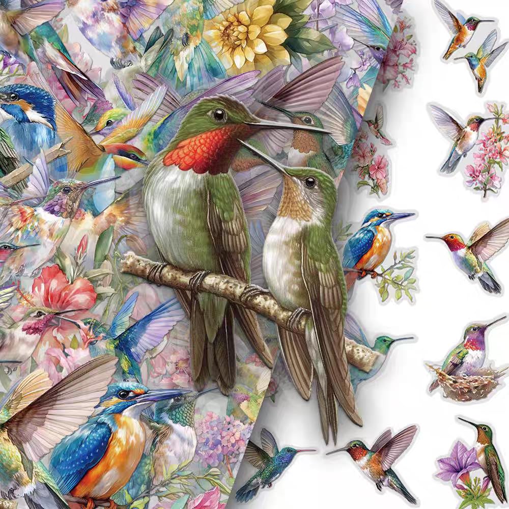 S.A.V.I 50 Pcs Hummingbird Floral Stickers Set, Waterproof Vinyl Decals