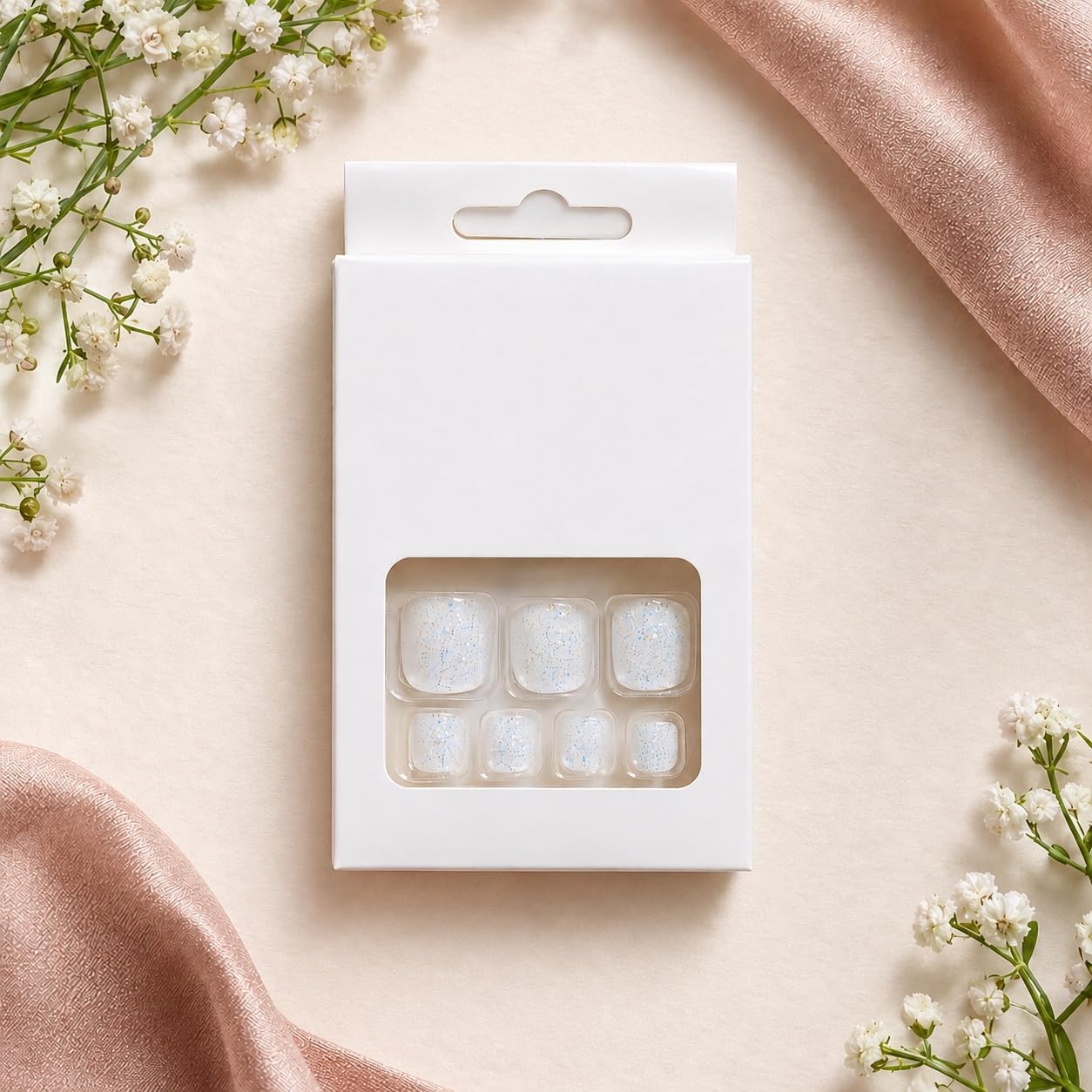 S.A.V.I Press on Toenails Glittery White Short Square 24 Pcs