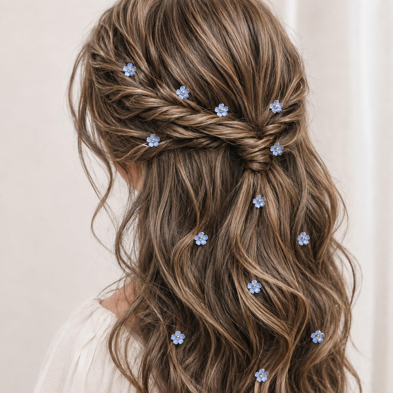 S.A.V.I Blue Floral Mini Hair Clips 1.5 cm Resin Daisy Barrettes | Set of 10, Strong Hold, Lightweight, Women & Girls, Weddings & Parties