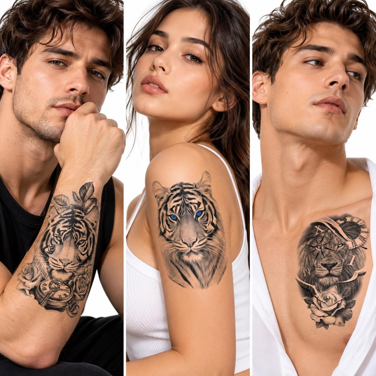 S.A.V.I Temporary Tattoo Stickers Tiger Lion Designs, 15x21 cm