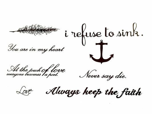 S.A.V.I 3D Temporary Tattoo Text Feather Mix Designs Size 10.5x6cm - 1pc.