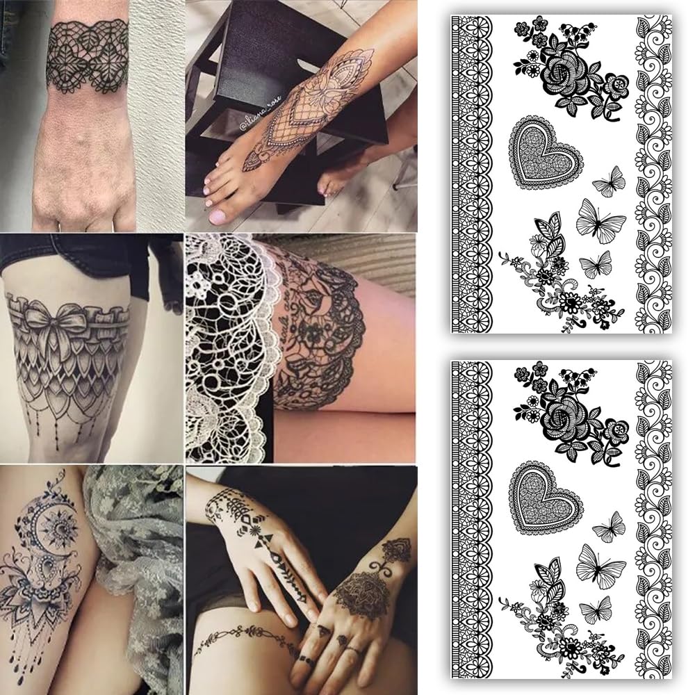 S.A.V.I 2 Sheets - Black Henna Temporary Tattoo Stickers, Floral  Butterfly Designs, 21x15 cm for Women  Girls