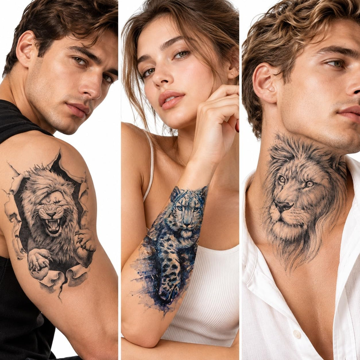 S.A.V.I Temporary Tattoo Stickers Lion Leopard Black & Blue 15x21cm
