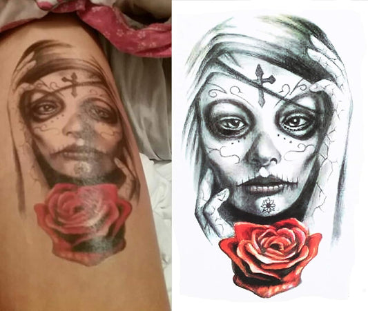 S.A.V.I Temporary Tattoo For Girls Men Women 3D Long Hair Rose Sticker Size 21x15cm - 1pc. (107)