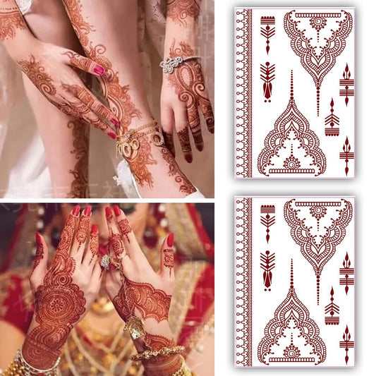 S.A.V.I 2 Sheets of Mehendi Tattoo Stickers, Natural Heena Color, Waterproof, 21x15cm - For Hands  Body