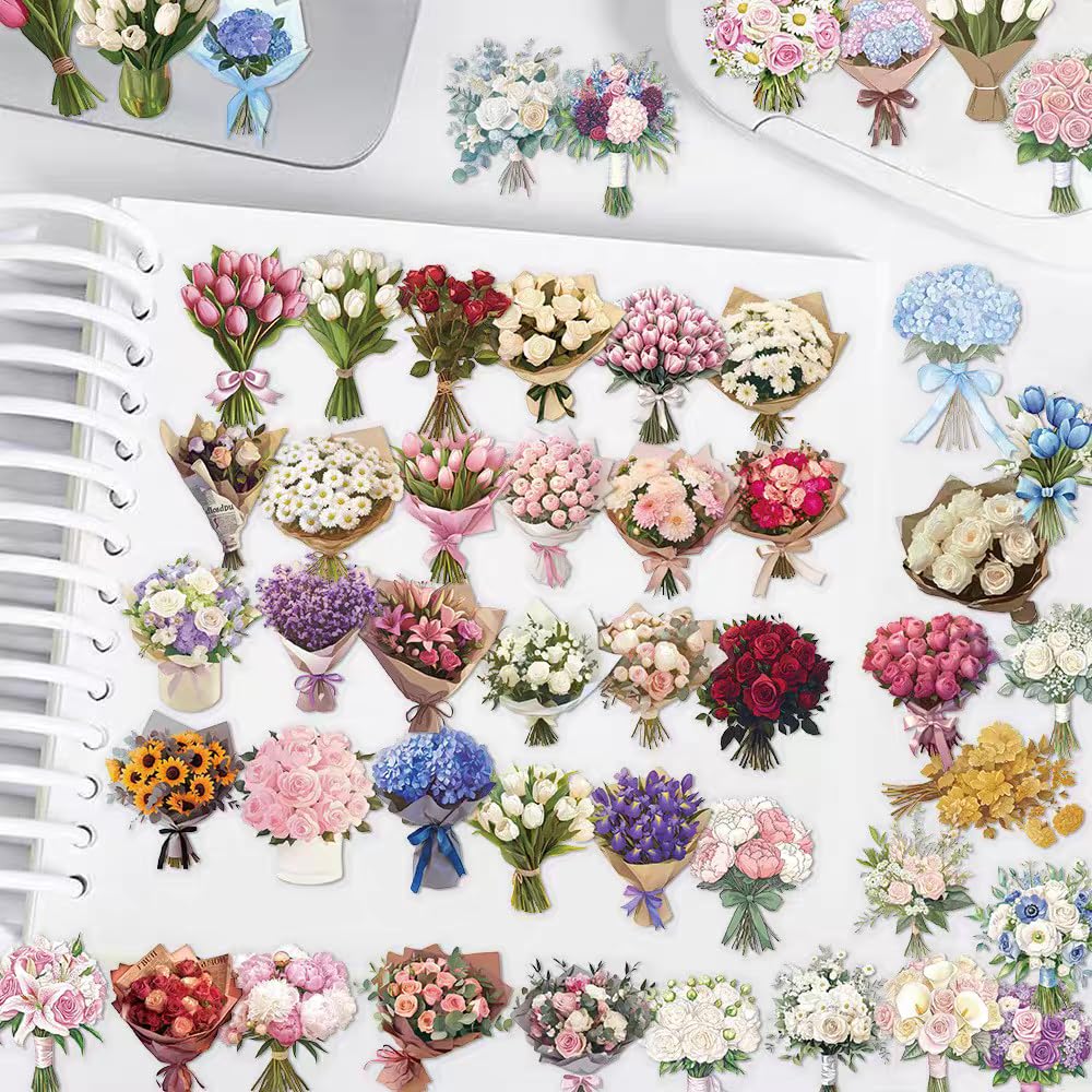 S.A.V.I 50 Pcs Multicolor Floral Stickers Pack, Waterproof Vinyl Decals