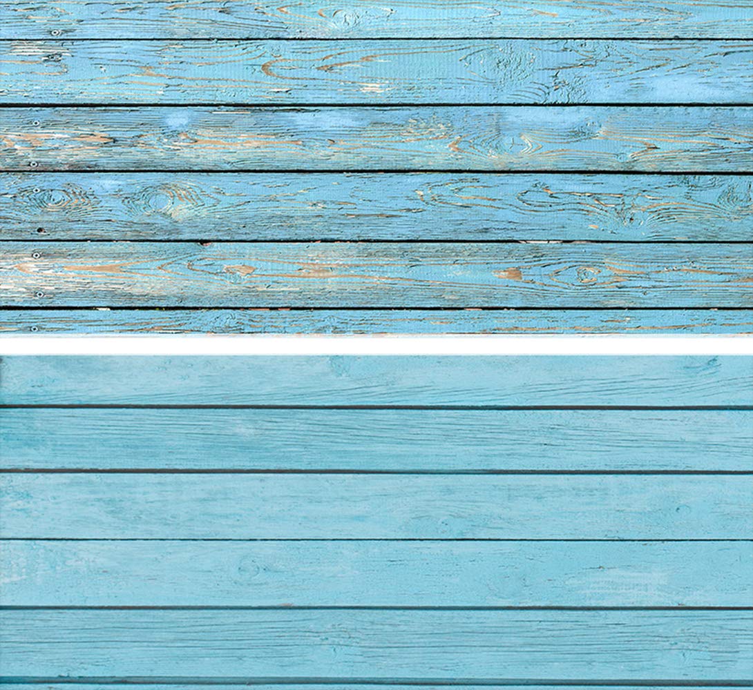 SAVIAURA 1 Sheet 2 in 1 Photography Backdrop 3D Flat Lay Tabletop Double-Sided 34x21 Photo Background PVC Wrinkle-Free for Small Products Food, Cosmetics Shoot (#7- Blue Wood Plank Pattern)