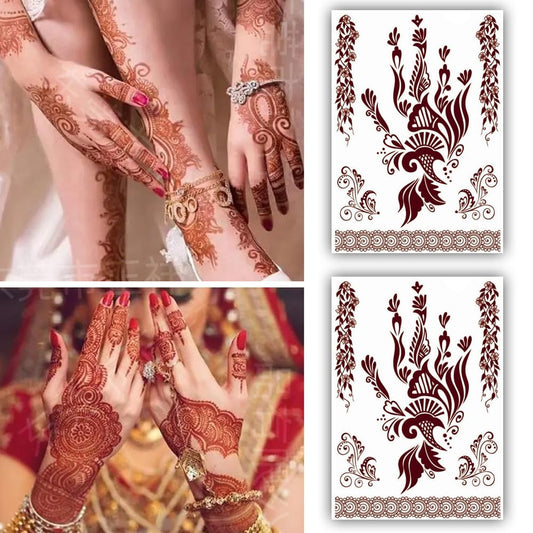 S.A.V.I 2 Sheets - Mehndi Tattoo Stickers, Waterproof Henna Designs for Women | Natural Color, 21x15cm
