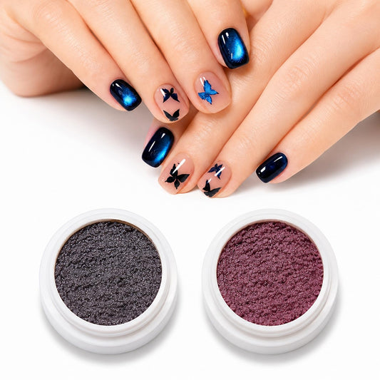S.A.V.I Cat Eye Nail Glitter Powder 5g Magnetic Chrome Pigment | Blue & Pink Shades, Shimmer Finish, Mix with Gel Polish, DIY Home Manicure, For Professionals