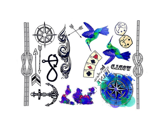 S.A.V.I Temporary Tattoo For Girls Men Women Mix Designs Arm Hand Sticker Size 21x15CM - 1PC.