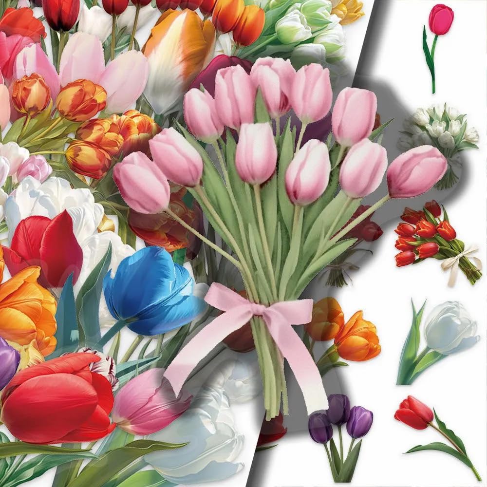 S.A.V.I 50 Pcs Tulip Flower Stickers Set, Waterproof Vinyl Decals