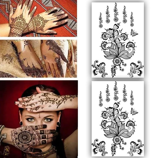 S.A.V.I 2 Sheets Temporary Tattoo Stickers - Mehndi  Butterfly Mandala, 21x15 cm, Ideal for Hands  Arms, Perfect for Women  Girls