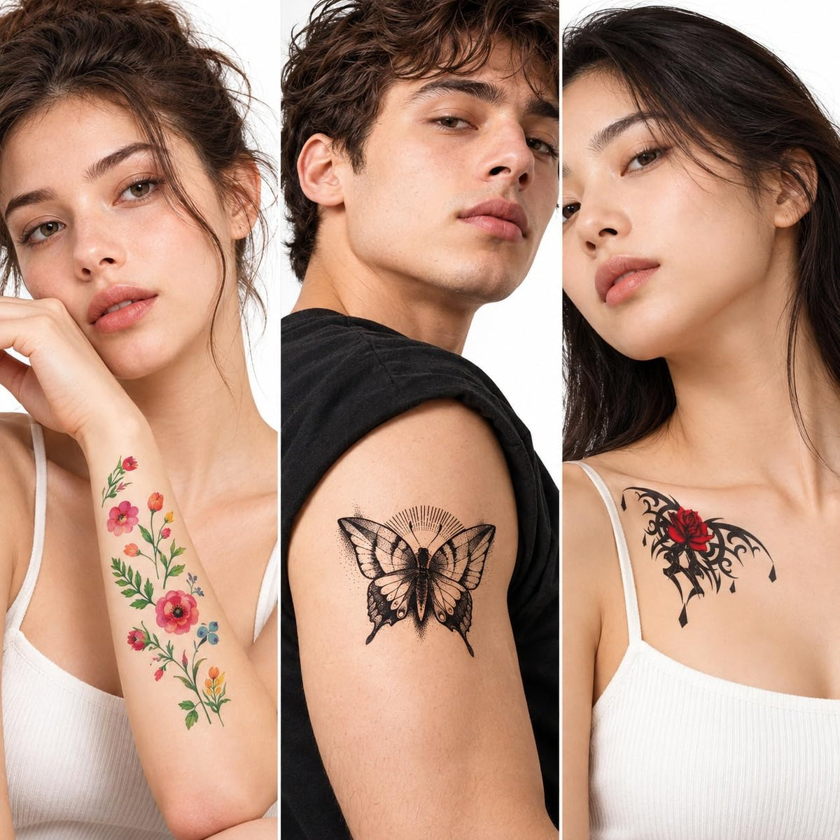 S.A.V.I Temporary Tattoo Stickers Floral Butterfly Tribal Rose 3 Sheets