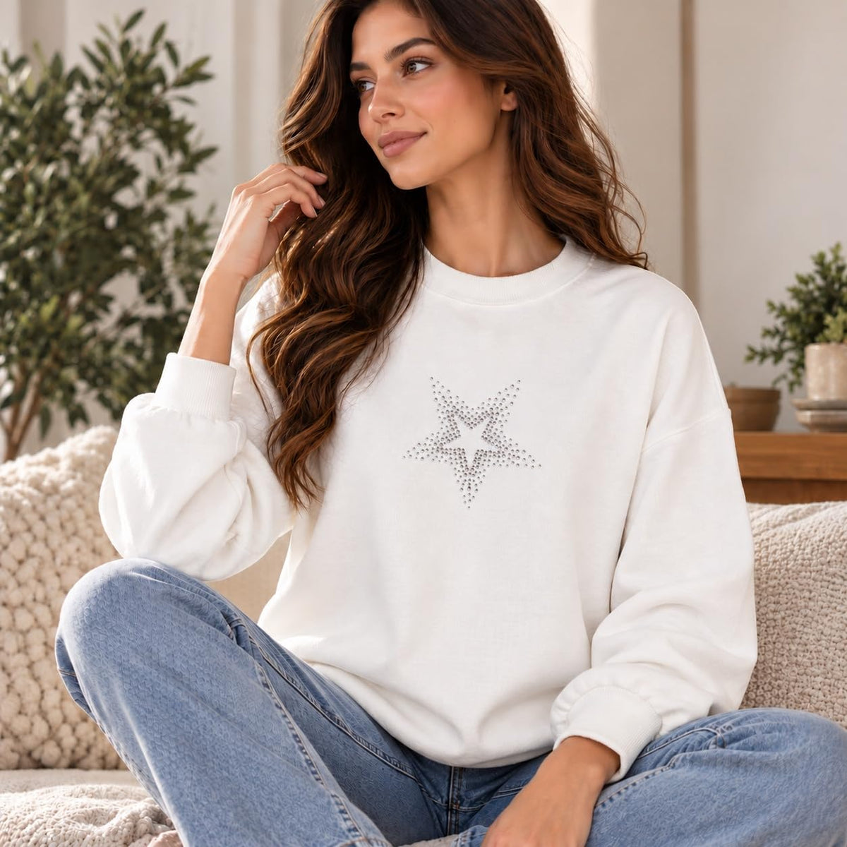 S.A.V.I Rhinestone Iron-On Star Sticker White Crystal 10x10 cm