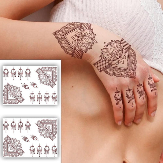 S.A.V.I 2 Sheets | Henna Mehendi Tattoo Stickers | Waterproof | Natural Color | 21x15cm