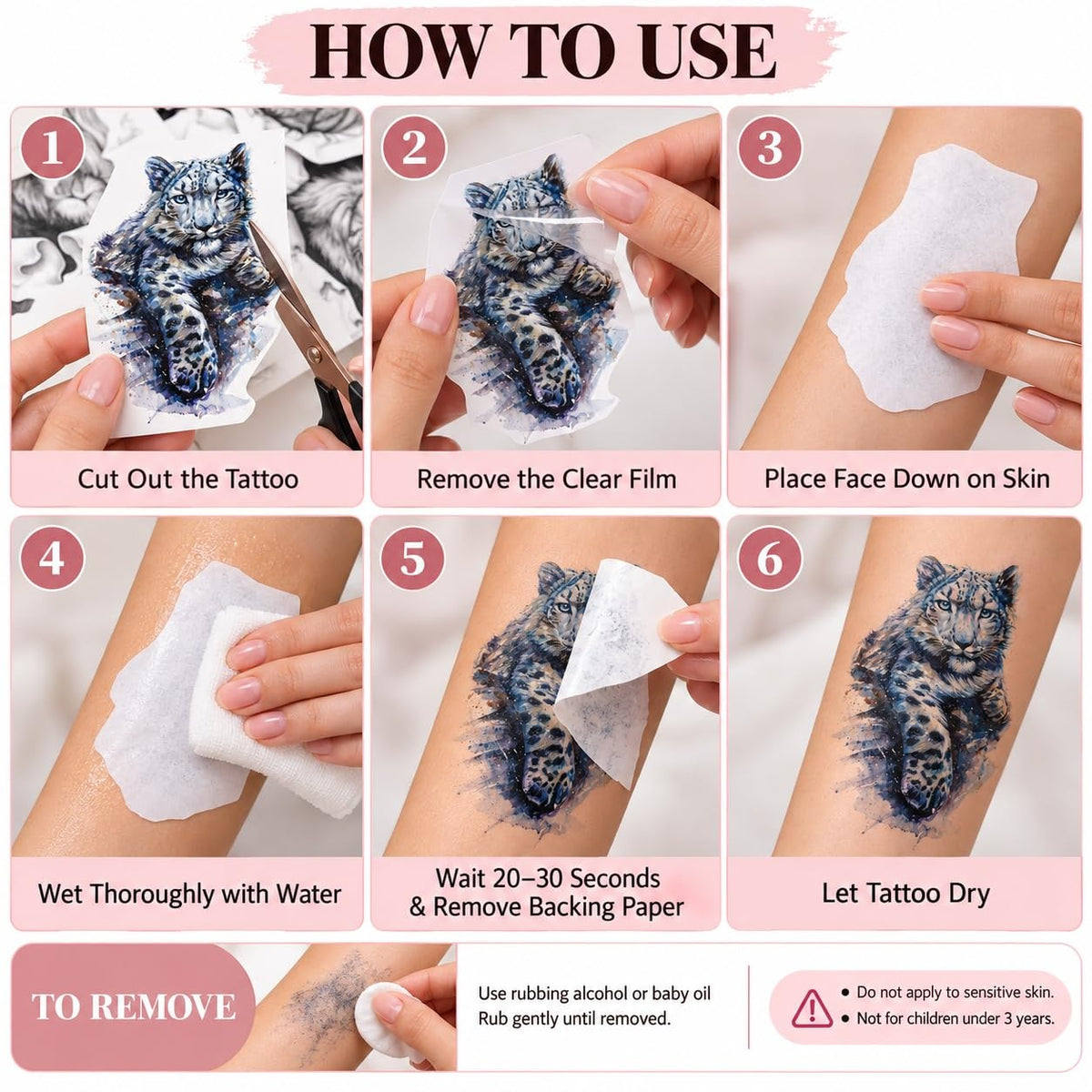 S.A.V.I Temporary Tattoo Stickers Lion Leopard Black & Blue 15x21cm
