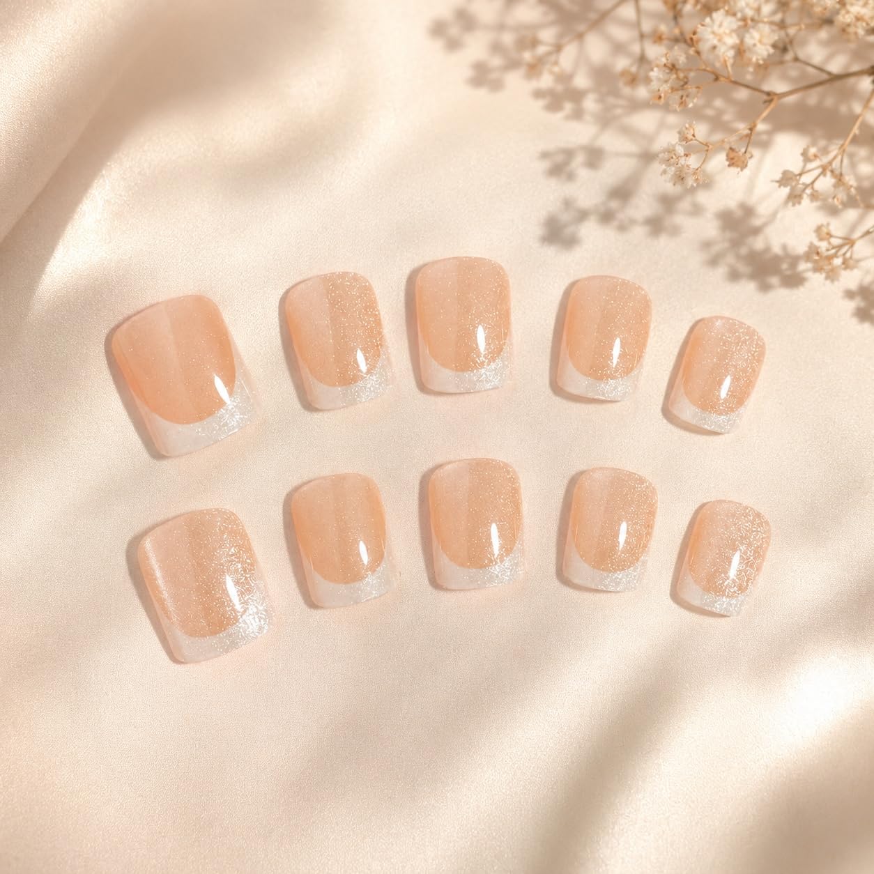 S.A.V.I Press on Nails Short Squoval Peachy Nude Shimmer 24 Pcs
