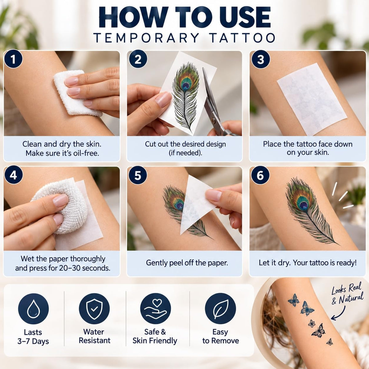 S.A.V.I Temporary Tattoo Stickers for Women & Girls, 7 Sheets