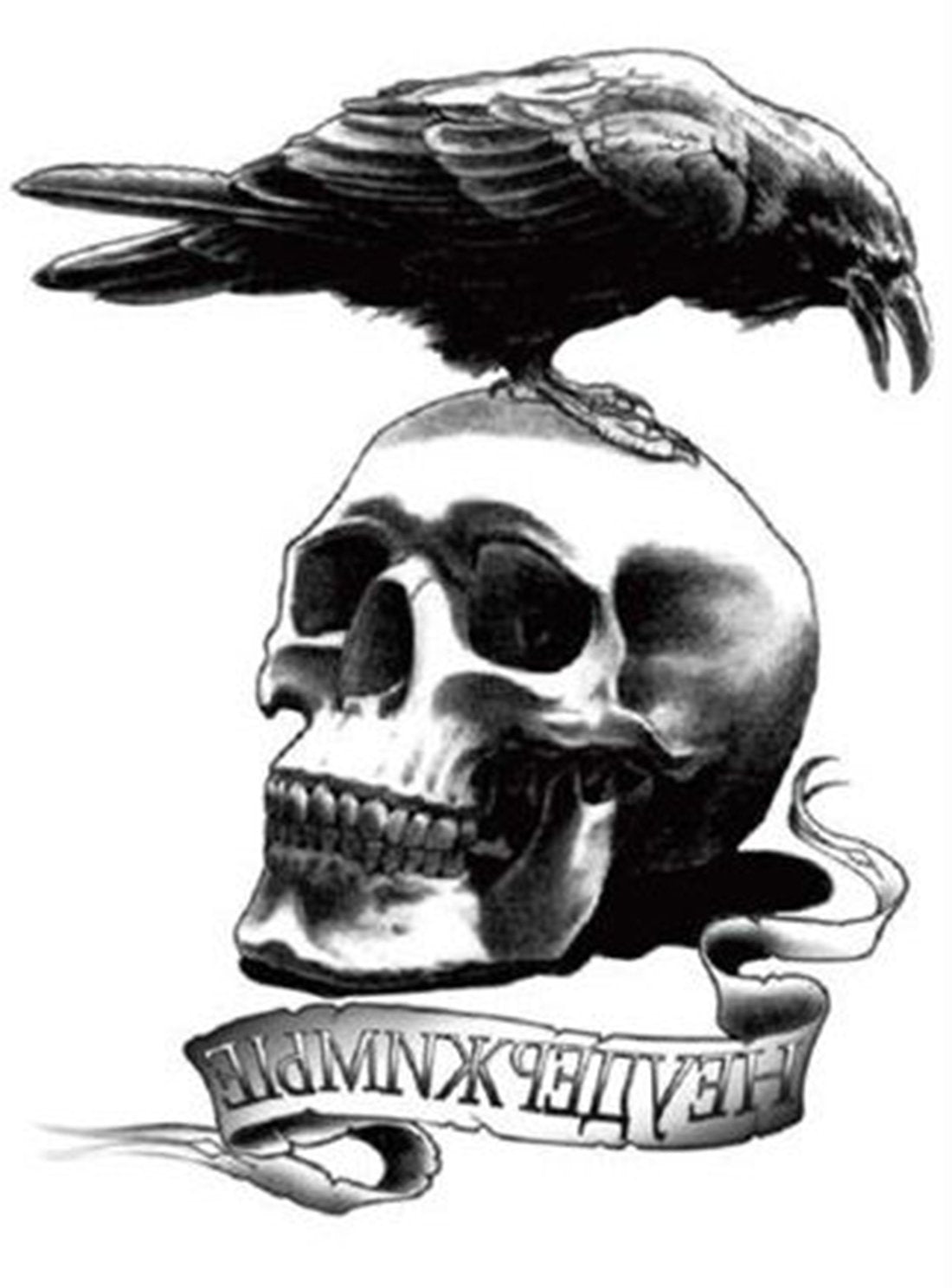 S.A.V.I Temporary Tattoo For Girls Men Women 3D Crow on Skull Sticker Size 21x15CM - 1PC.