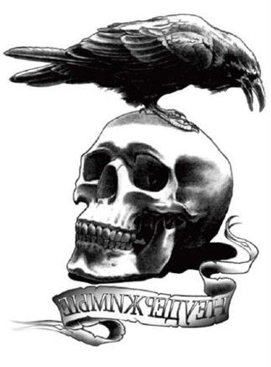 S.A.V.I Temporary Tattoo For Girls Men Women 3D Crow on Skull Sticker Size 21x15CM - 1PC.