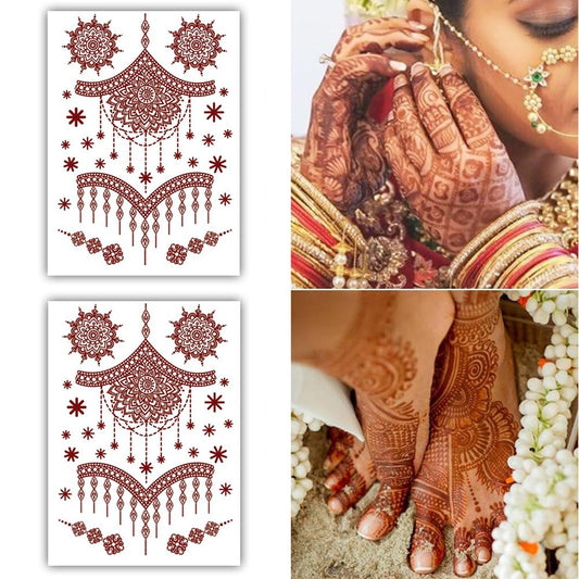 S.A.V.I 2 Sheets, Mehendi Tattoo Stickers - Natural Heena Color, Waterproof, 21x15cm for Women's Hands  Body