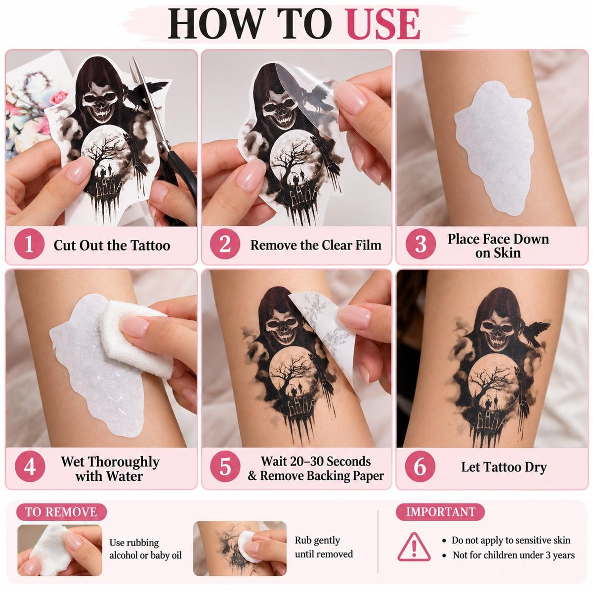 S.A.V.I Temporary Tattoo Stickers Skull Gothic Designs, 15x21 cm