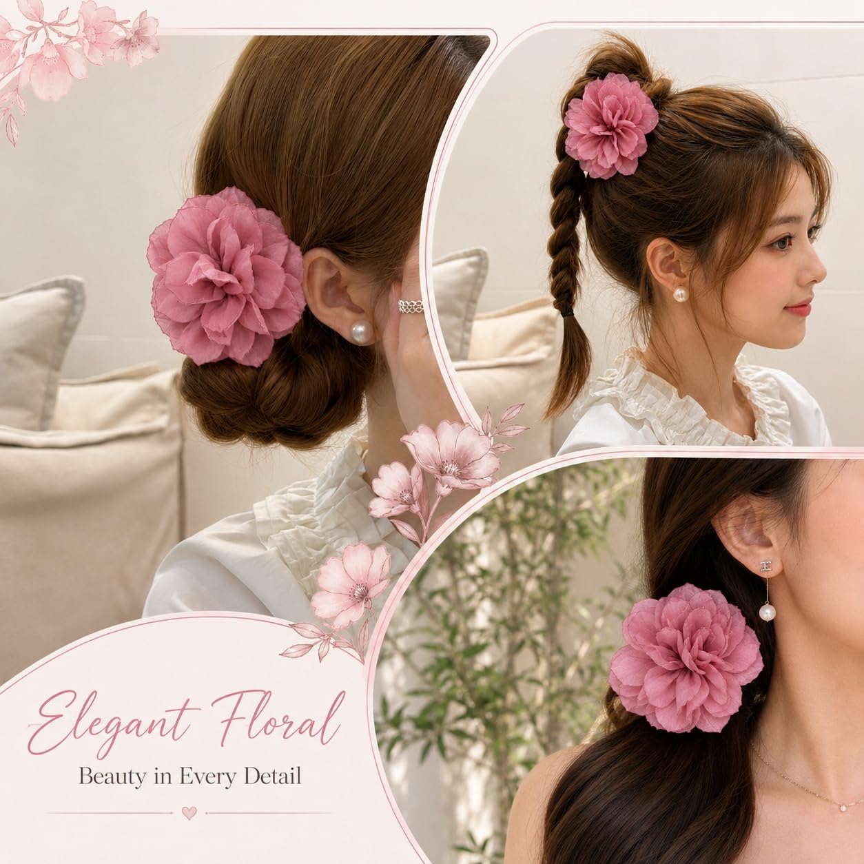 S.A.V.I Floral Claw Clip for Women 8 cm Dusky Rose Hair Clip | Strong Hold, Lightweight, Half & Full Updos, Comfortable Wear, For Girls & Parties