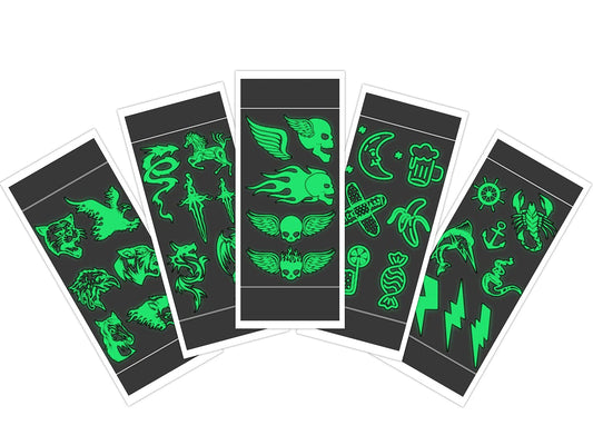 S.A.V.I 5PCS. Glow In Dark Temporary Tattoo Stickers for Men Women, Luminous Fluorescent Tattoos Waterproof Fake Tattoo Body Art Water Transfer Stickers For Party Festival Club Decoration DIY