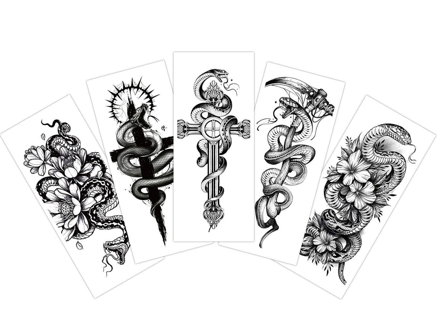 S.A.V.I 5pcs. Temporary Tattoo Stickers Combo Of Snakes, Cross, Flowers Mix Designs Size 10.5x6cm
