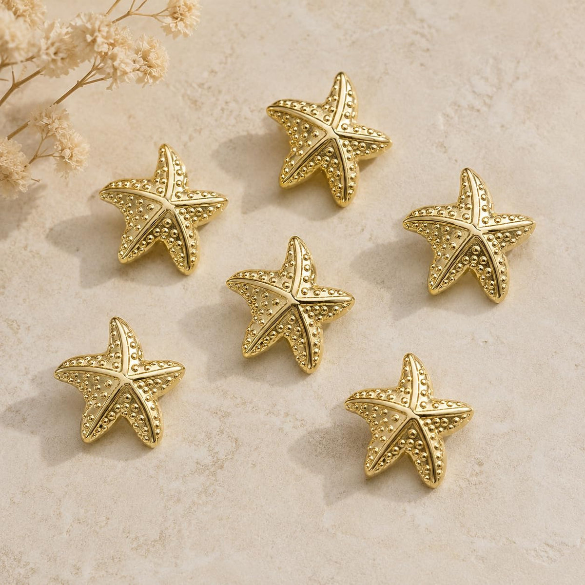 S.A.V.I Golden Starfish Shank Buttons 22.5mm for Sewing & Crafts | Set of 6, Sculpted Sea Star Design, Gold Tone Finish, For Blazers & Jackets, DIY Embellishment