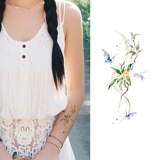 S.A.V.I Floral Butterfly Vine Temporary Fake Tattoo Sticker | Waterproof, Non Toxic Water-Transfer Body Art | Multicolour 12 x 7.6 cm Removable Flower Design for Arm & Hand | 1 Pc Women Girls (51)