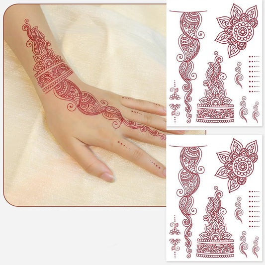 S.A.V.I 2 Sheets - Temporary Mehndi Tattoo Stickers for Hands (16x12 cm) | Red Henna Style | Waterproof, Non-Toxic | Mandala & Floral Design for Women & Girls | Festival & Bridal Use (#42)