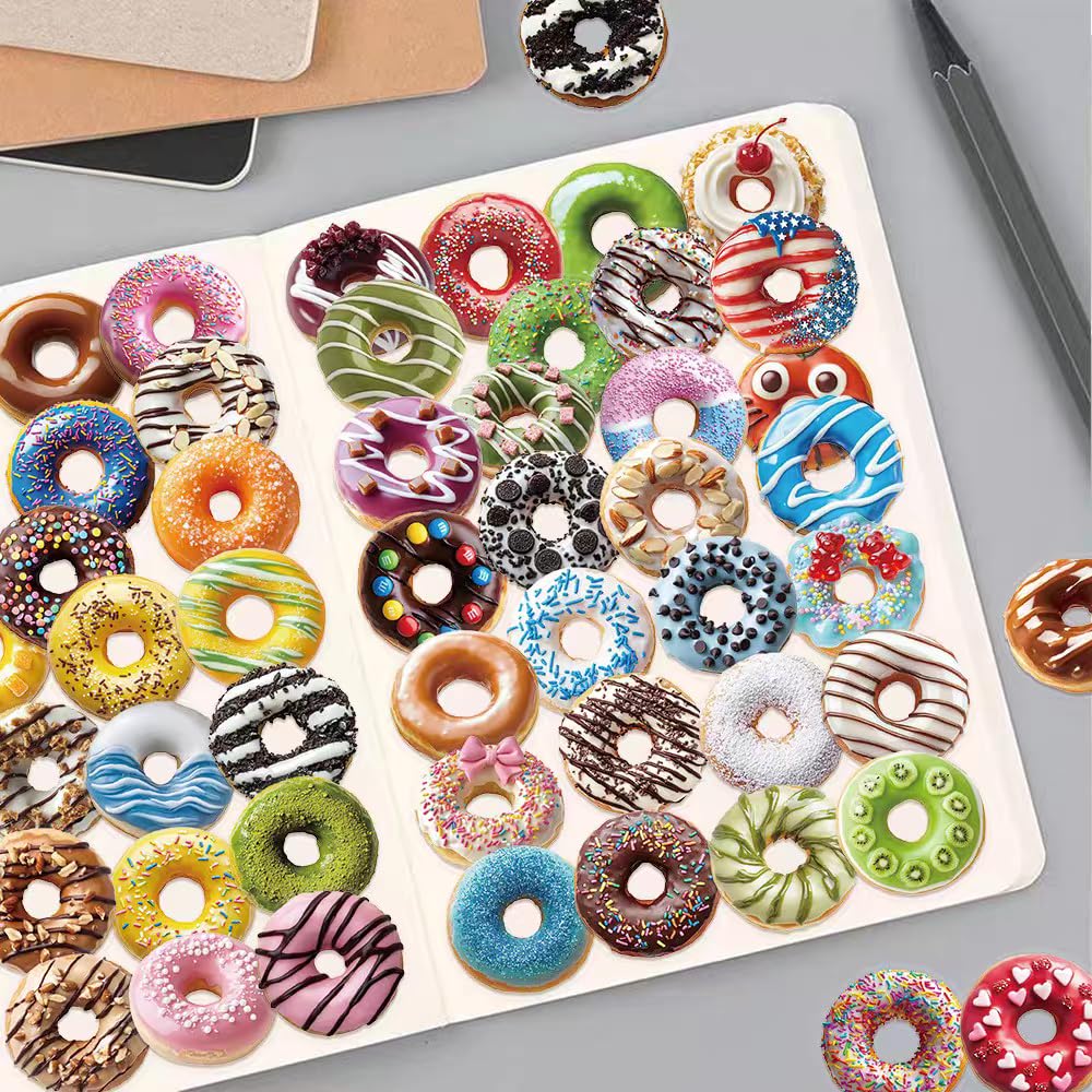S.A.V.I 50 Cute Donut Stickers Pack | Kawaii Dessert Decals Multicolor