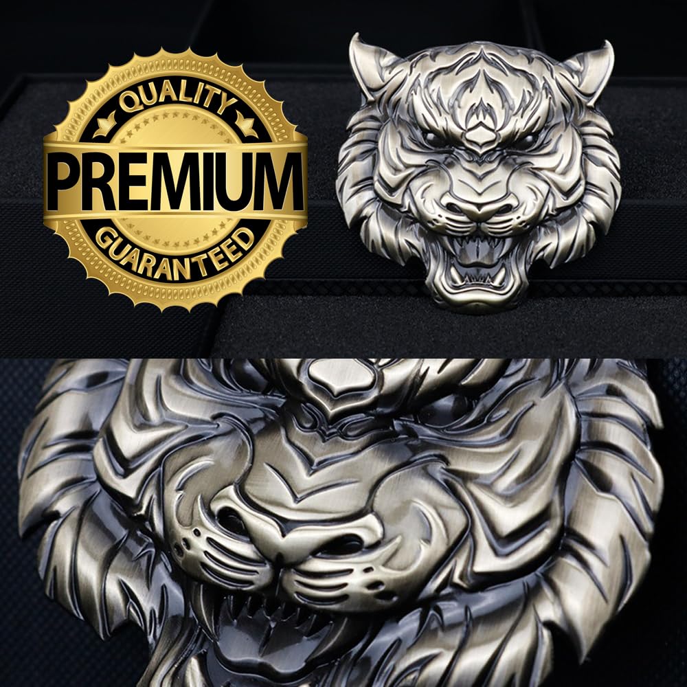 SAVIAURA 3D Tiger Head Emblem - Bronze Antique Metallic Car Logo, Stylized Fierce Design, Decorative Car Accessory Sticker