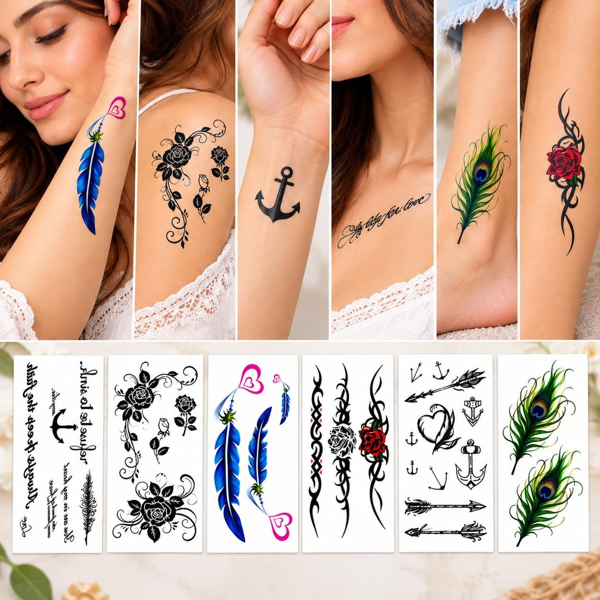 S.A.V.I Temporary Tattoo Stickers for Women, Waterproof Body Art