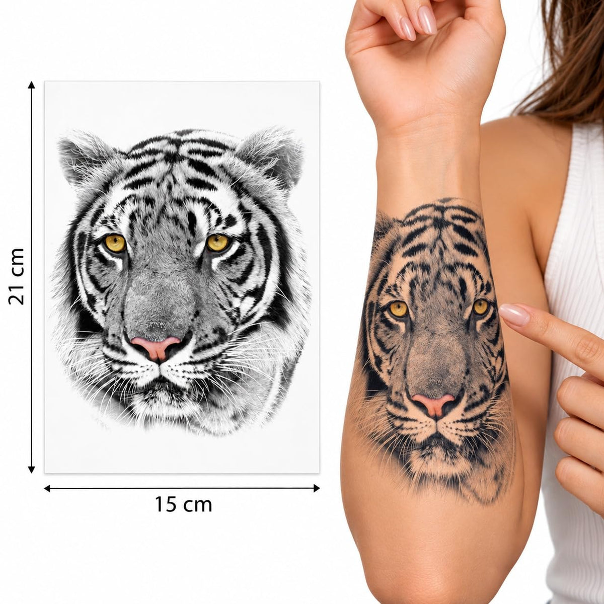 S.A.V.I Temporary Tattoo Tiger Lion Body Art, 3 Sheets, 15x21 cm