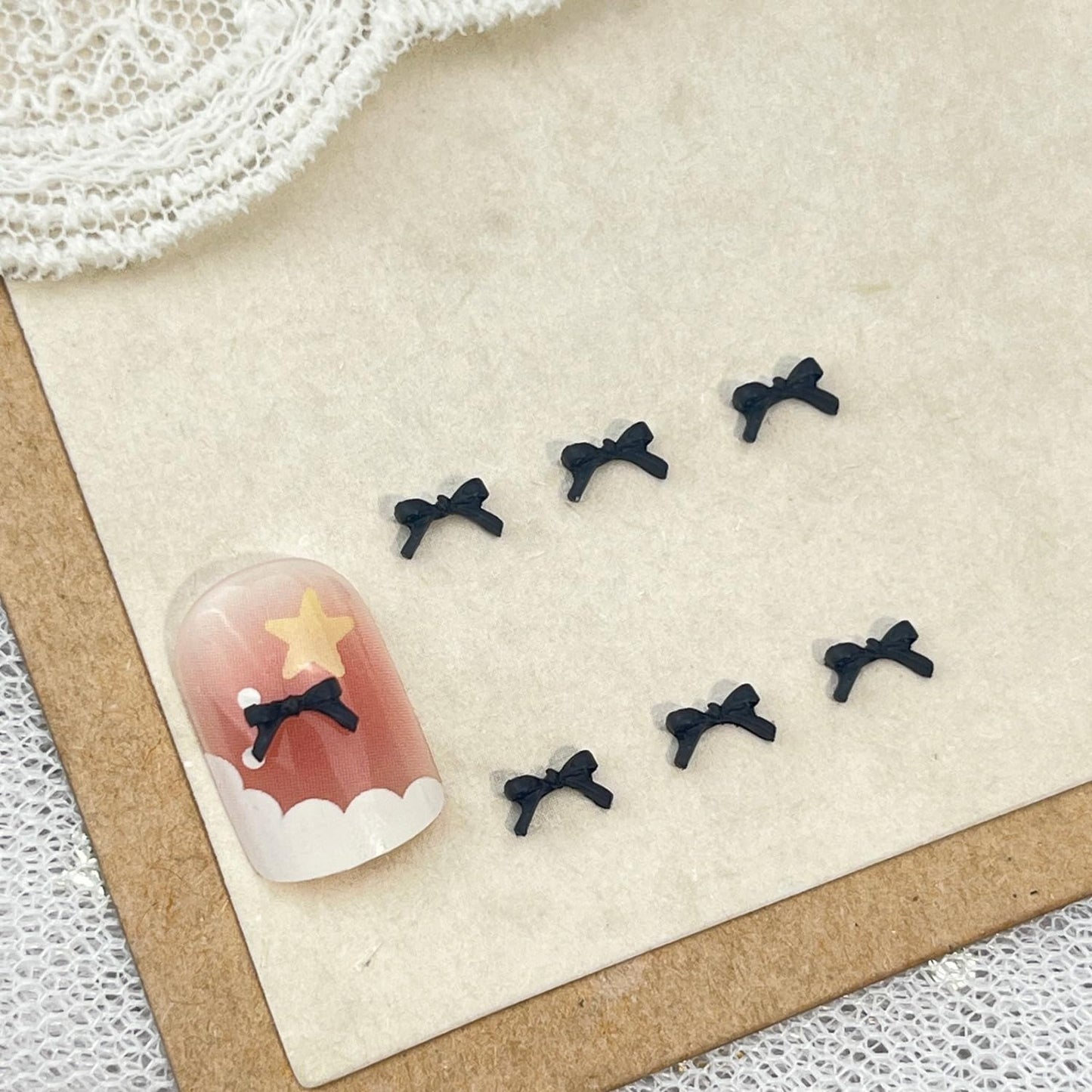 S.A.V.I 3D Bowknot Nail Art Charms Black & White | Mini Bow Shape 3x5mm & 4x7mm | Resin Nail Jewellery for DIY Nails | Pack of 70 Pieces