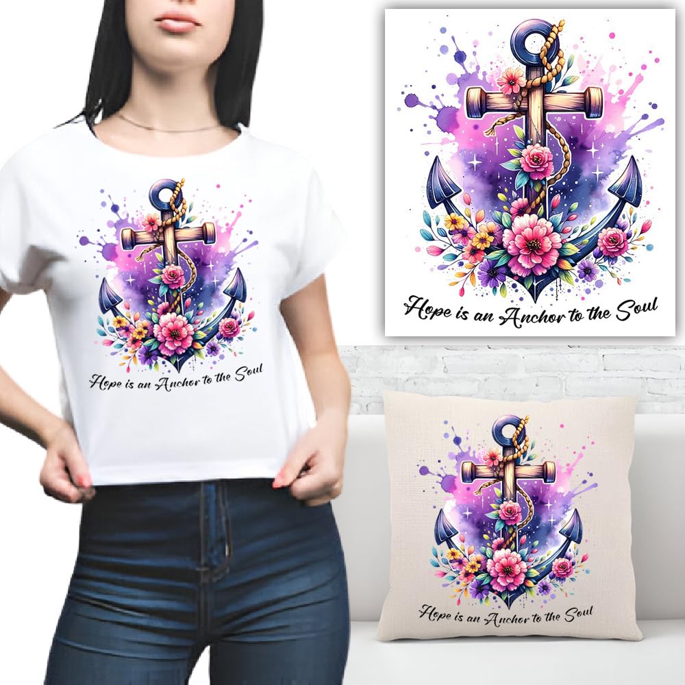 S.A.V.I - Floral Anchor Applique Patch, Washable Iron-On Heat Transfer Sticker for DIY T-Shirts, Jeans, Backpacks, Pillows | Vibrant Waterproof Design (7x8.5 in)