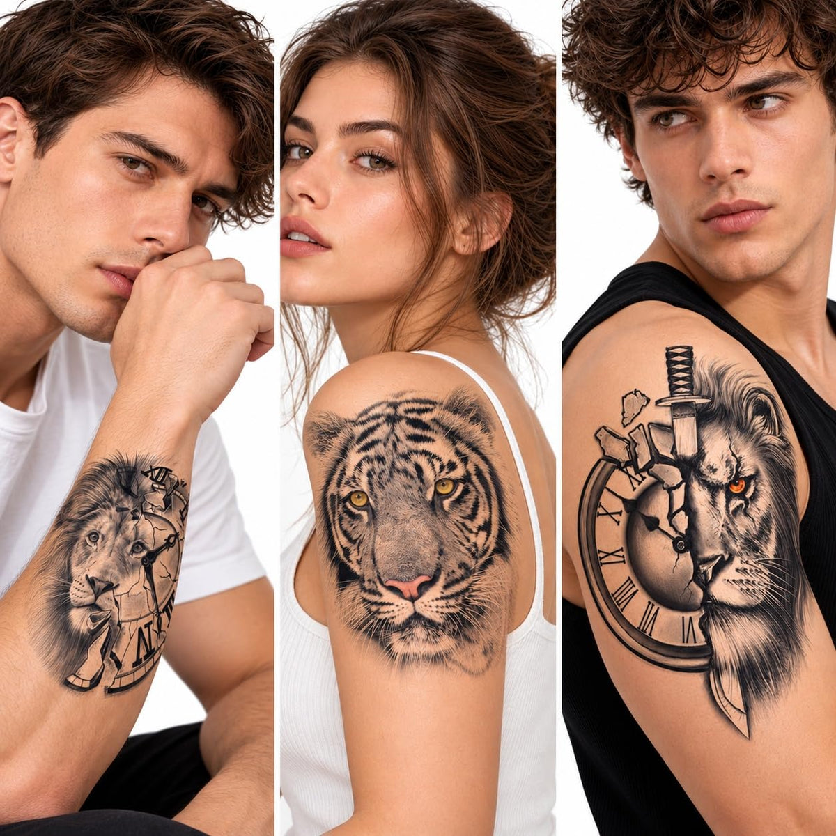 S.A.V.I Temporary Tattoo Tiger Lion Body Art, 3 Sheets, 15x21 cm