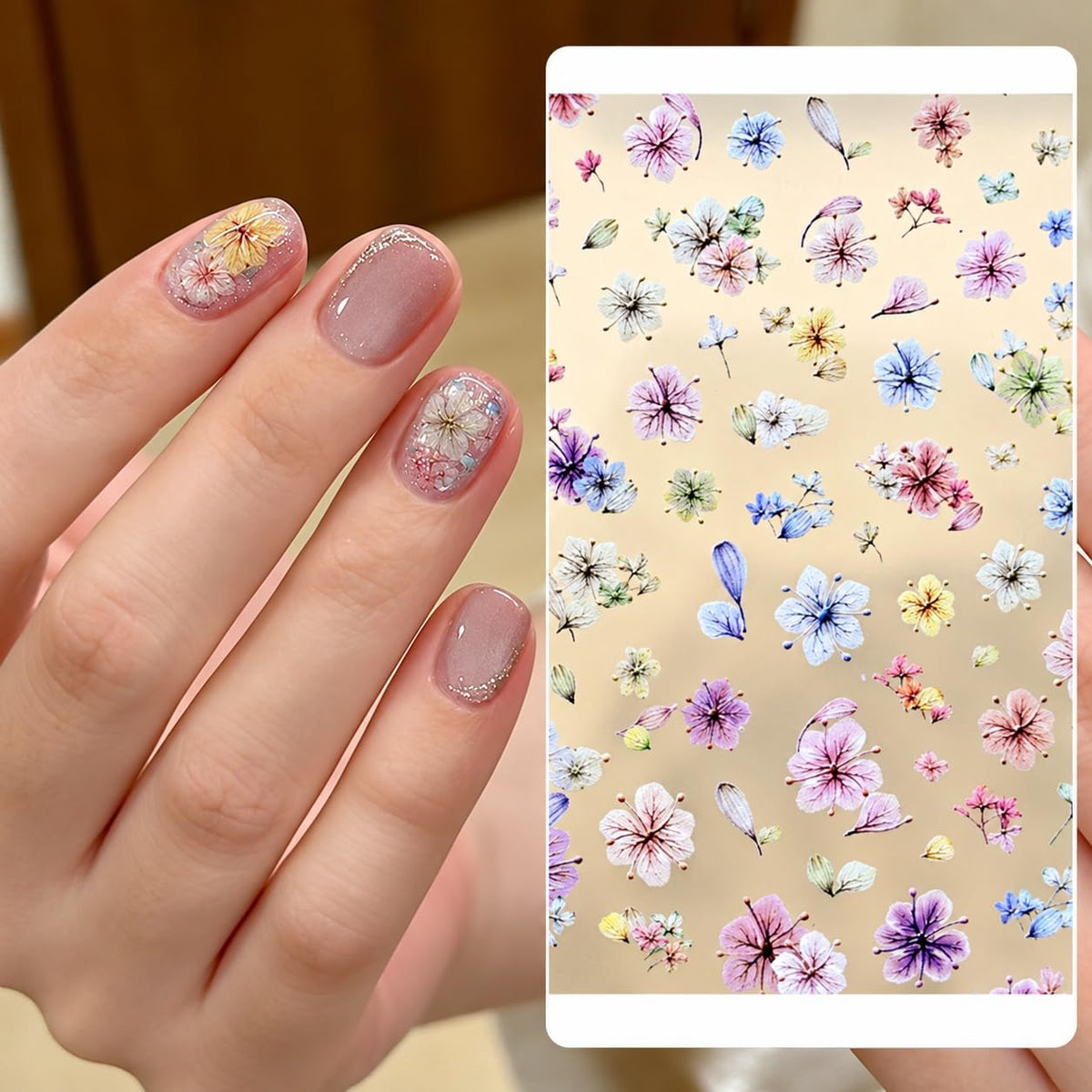 S.A.V.I 3D Floral Nail Art Stickers Self Adhesive Rose Decals | 2 Sheets, 7 x 9 cm, Multicolor Designs, DIY Manicure, Women & Girls