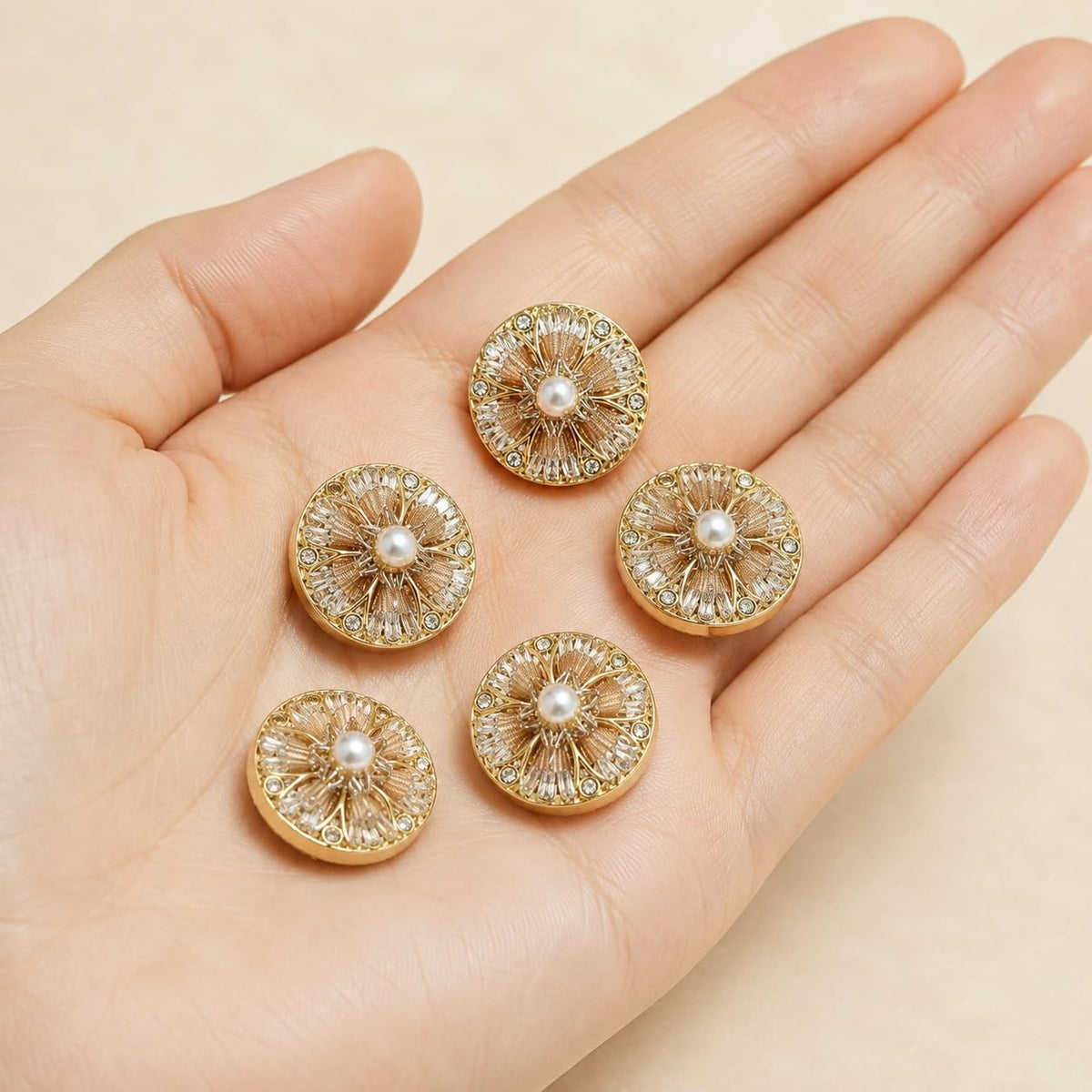 S.A.V.I Pearl Rhinestone Shank Buttons Gold Tone Crystal 17.5mm | Set of 5, Floral Embellishments, For Blazers & Jackets, Sewing Crafts, For Dresses