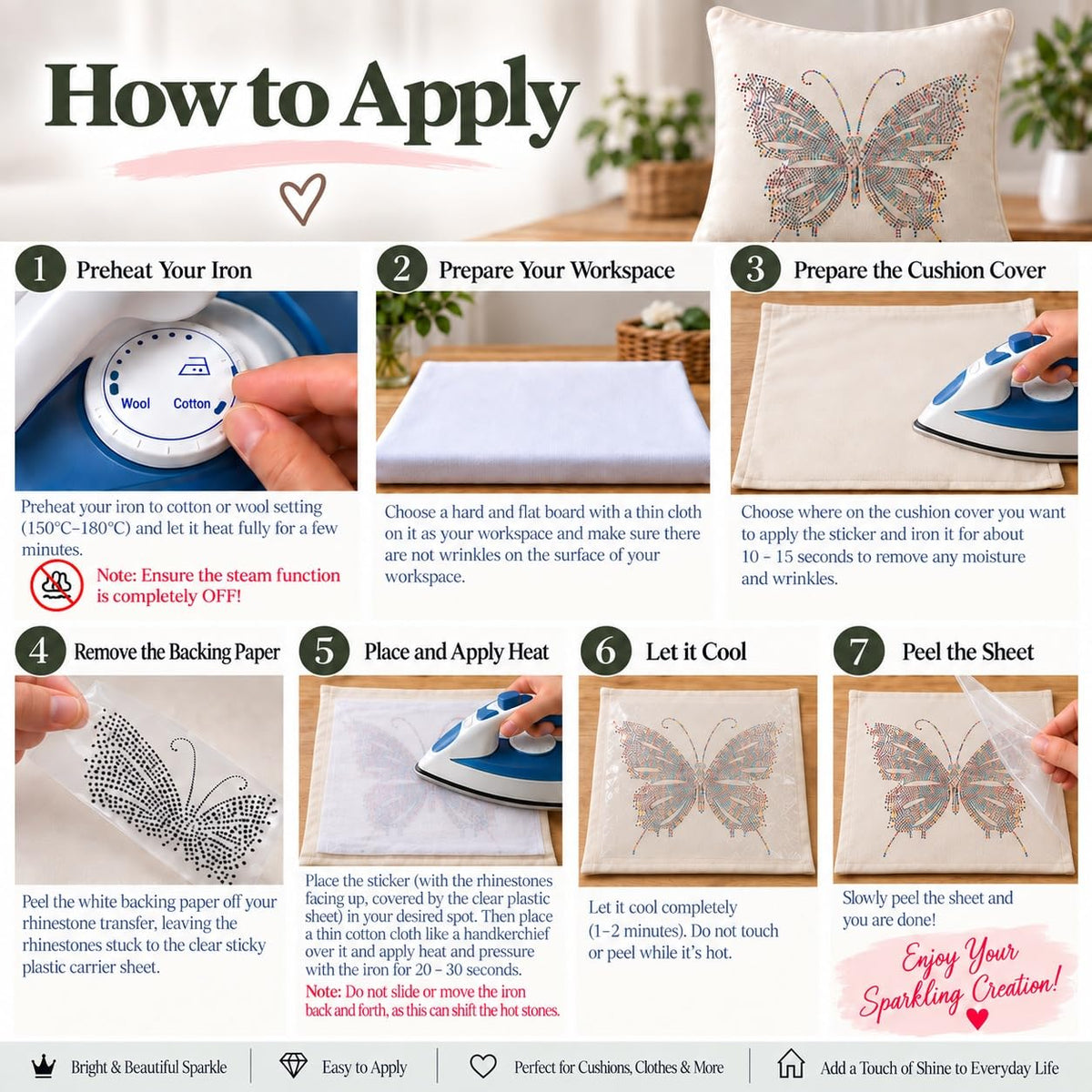 S.A.V.I Rhinestone Butterfly Iron-On Heat Transfer Sticker 30x25cm