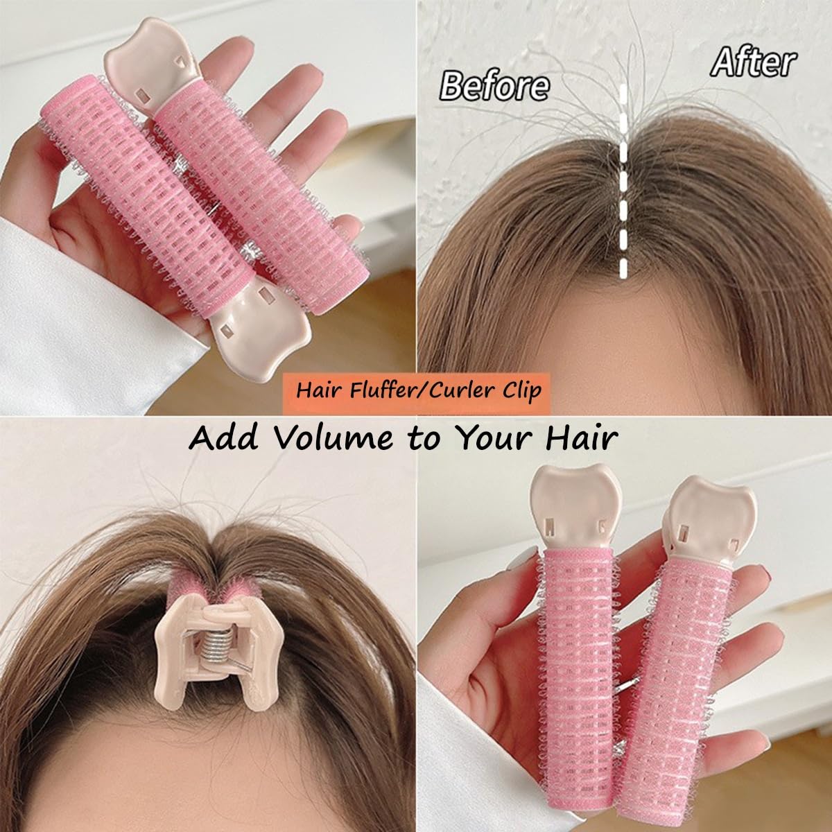 S.A.V.I Pink Hair Volumizing Roller Clip for Women | 2 PCS Long Cylindrical Velcro Curlers with Clamp | Lightweight Self-Grip Bangs Lifter & Root Volume Styling Tool