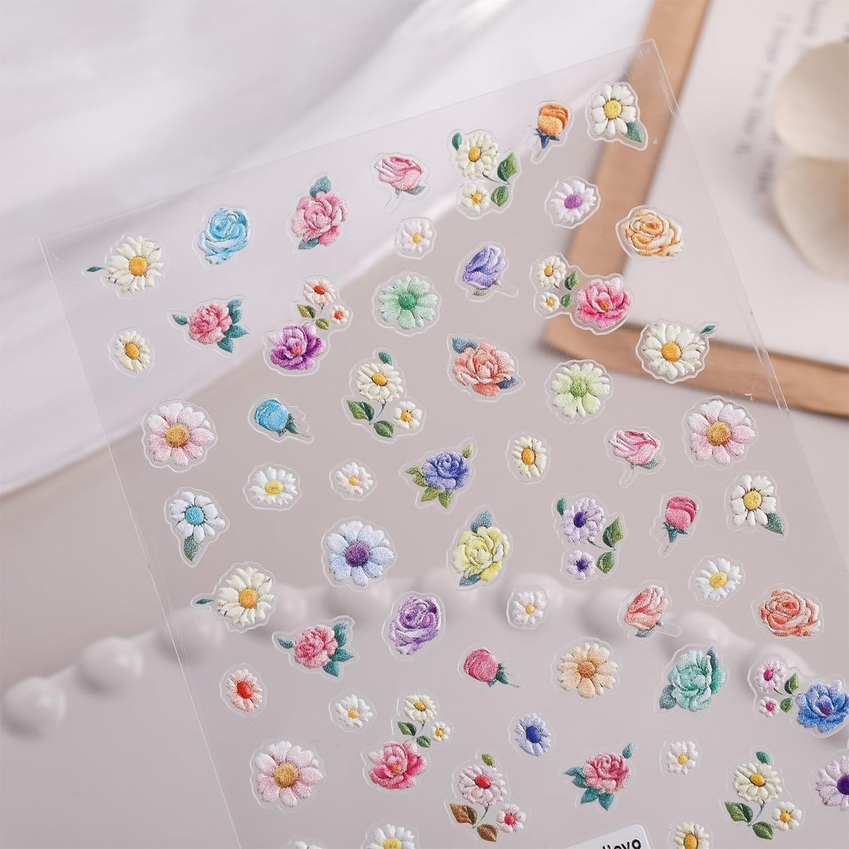 S.A.V.I 3D Floral Nail Art Stickers, Self Adhesive, 2 Sheets, 8x10 cm | Multicolour Decals, Rose, Daisy & Wildflower, Easy Peel & Apply, DIY Manicure, Salon Style