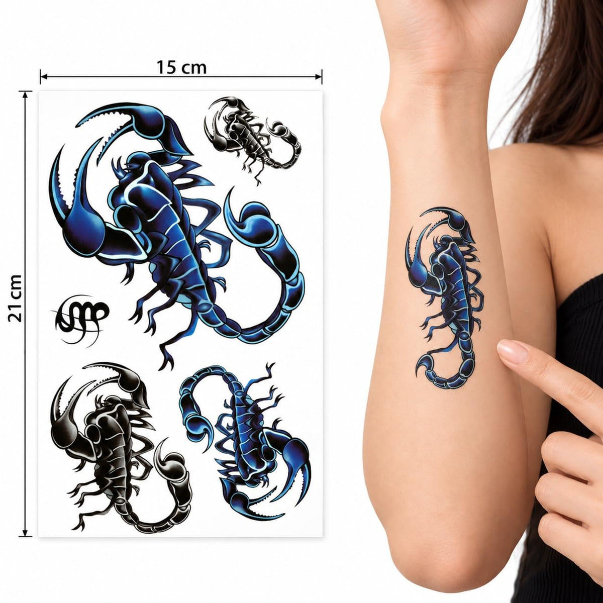 S.A.V.I Temporary Tattoo Stickers Black Blue 15x21 cm, 3 Sheets