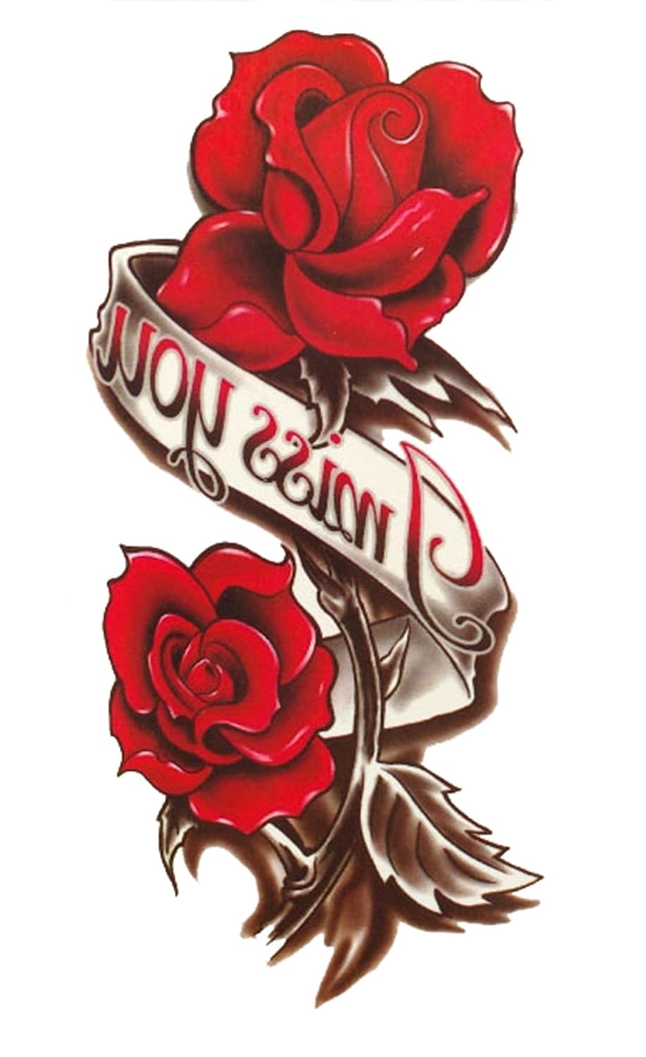 S.A.V.I Temporary Tattoo For Girls Men Women 3D Miss You Red Rose Sticker Size 20x10CM - 1PC.