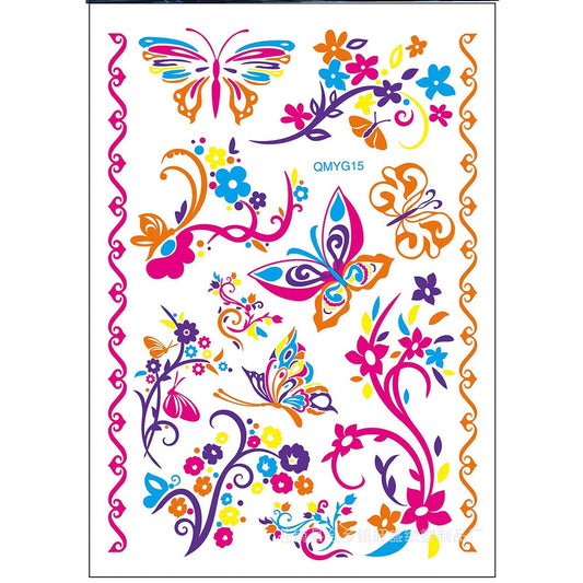 S.A.V.I Neon Temporary Tattoos, UV Color Tattoos For Men Women, Body Face Art, Plants, Butterflies, Armband Tattoo Flash Fake Waterproof Cool Tattoo Stickers, Size- 21x15CM