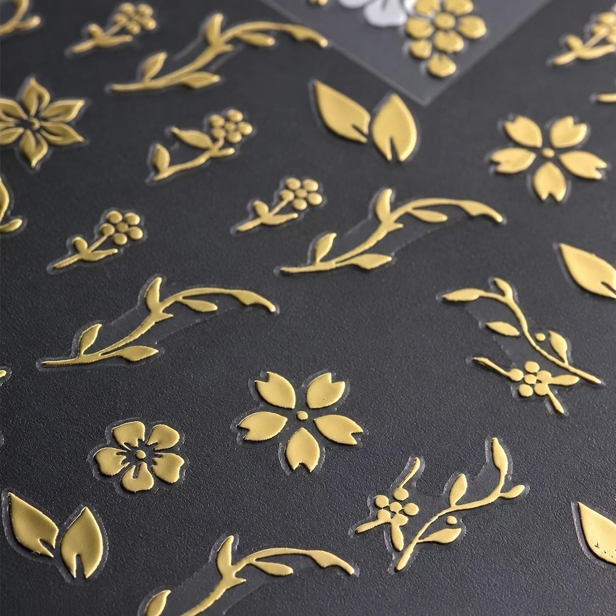 S.A.V.I 3D Floral Nail Art Stickers Metallic Gold Self Adhesive | 2 Sheets, 8 x 10 cm Each, Raised Flower & Leaf Designs, Easy Peel and Apply, for Women & Girls