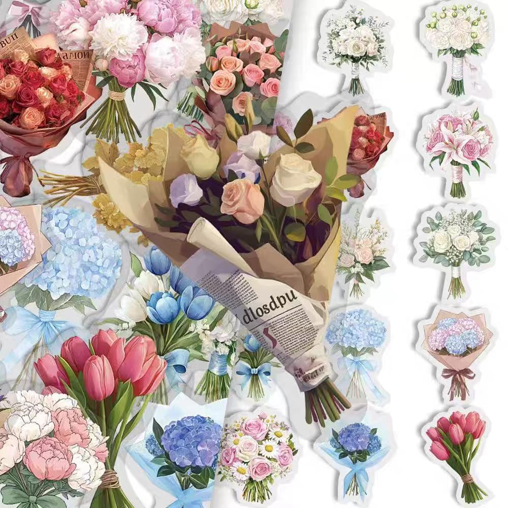 S.A.V.I 50 Pcs Multicolor Floral Stickers Pack, Waterproof Vinyl Decals