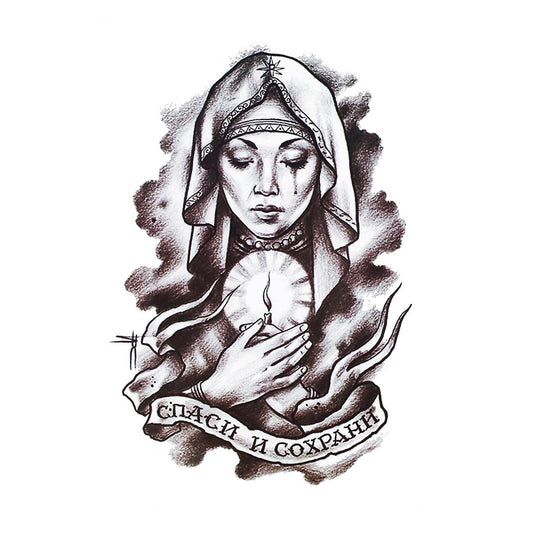 S.A.V.I 3D Temporary Tattoo Waterproof Sticker Crying Mother Mary with Candle Pattern Size - 21x15cm